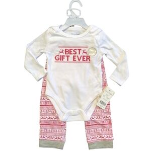 White and Red 'Best Gift Ever' Baby Onesie with Patterned Pants